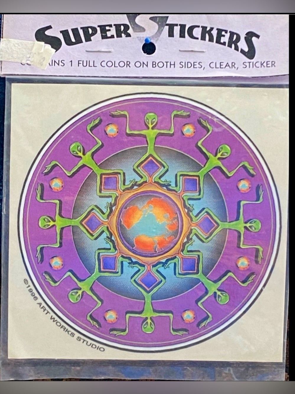 VTG 1996 Alien Mandala Window Sticker Decal NOS 90s Trippy Space Earth 4.5"